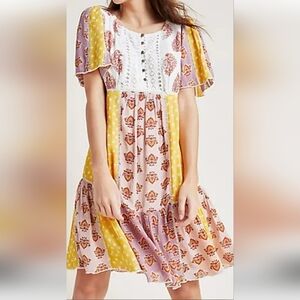 Anthropologie summer knee length, scarf patchwork dress